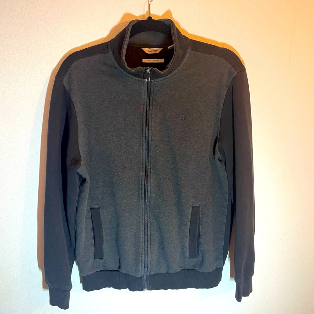 Calvin Klein Jacket Mens Grey/Black soft touch fleece Medium